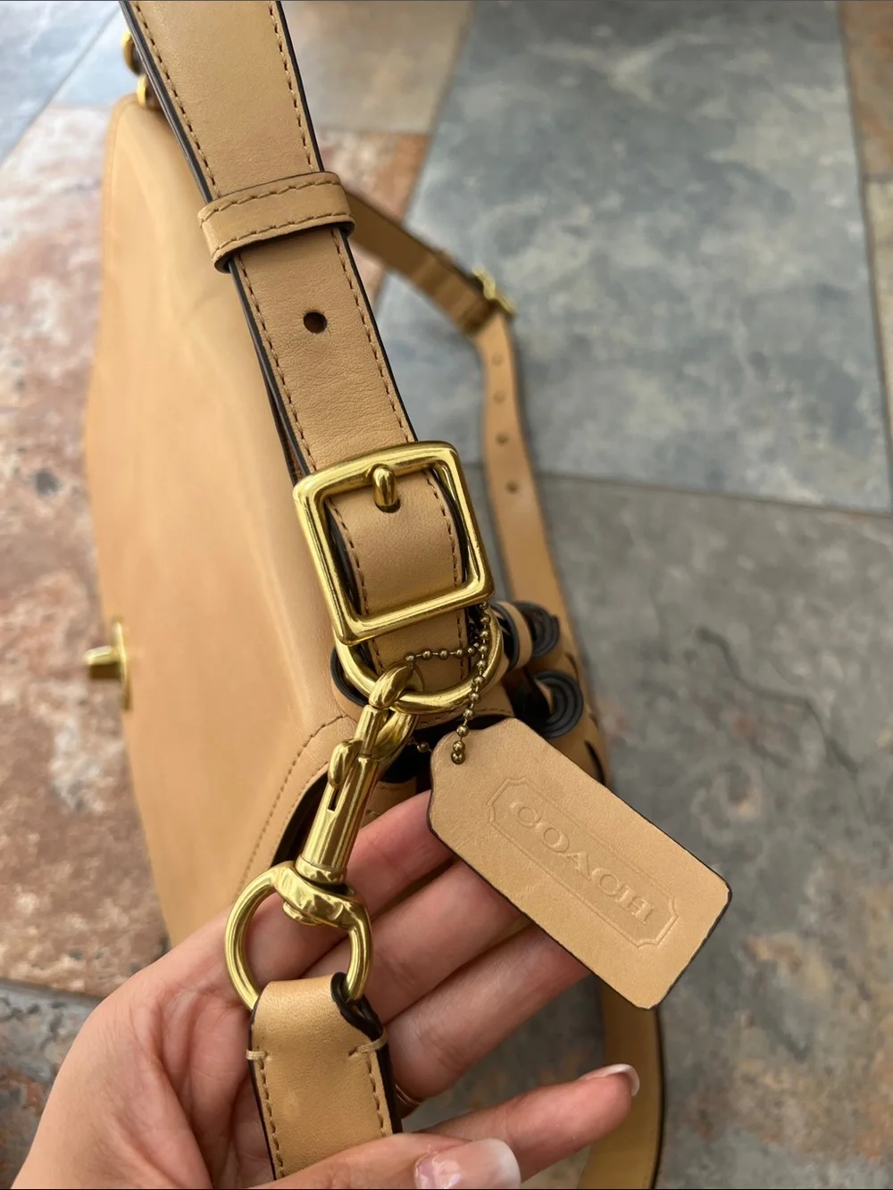 Coach Tan Leather Shoulder Bag with Gold Hardware